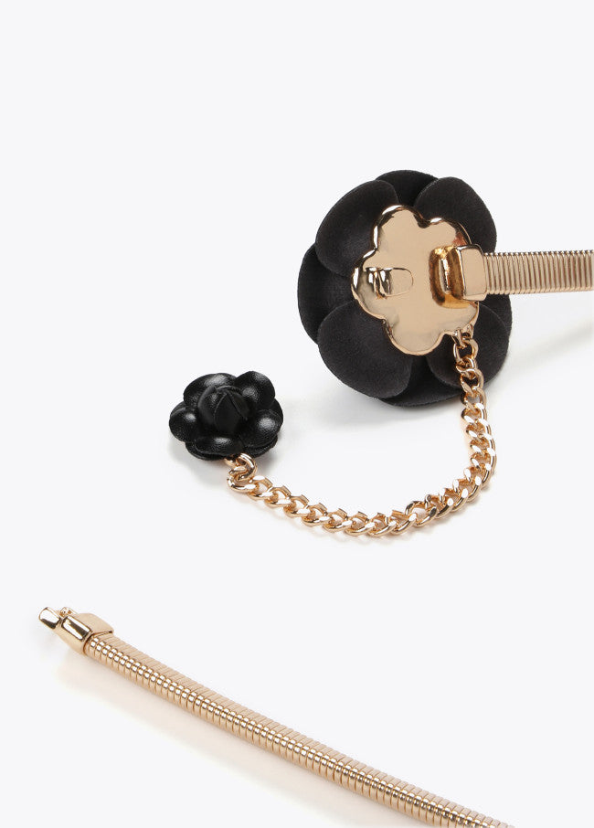 CINTO METALIZADO COM FLÔR