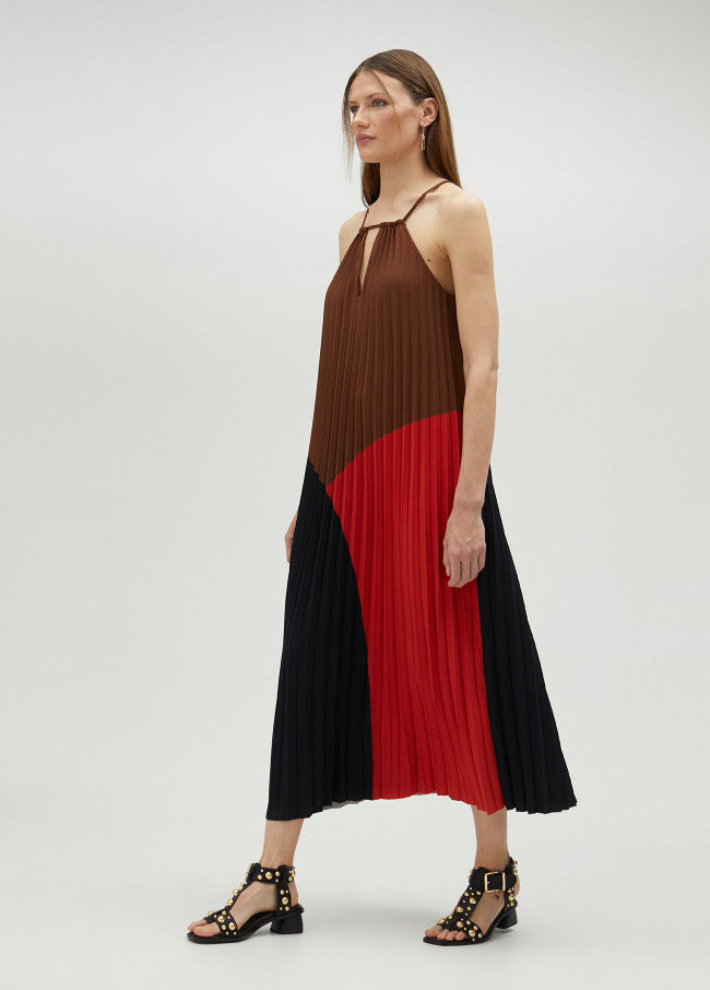 VESTIDO PLISSADO TRICOLOR
