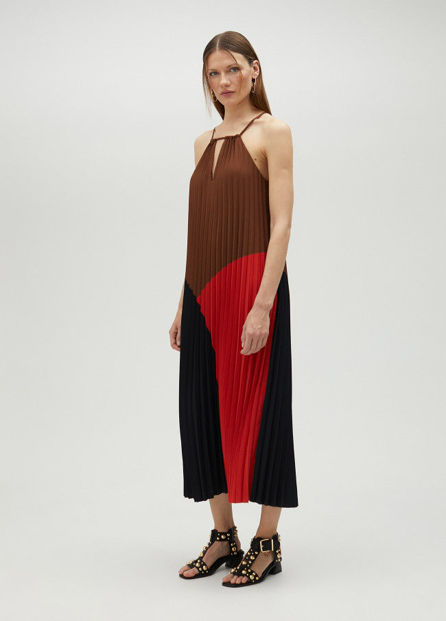 VESTIDO PLISSADO TRICOLOR